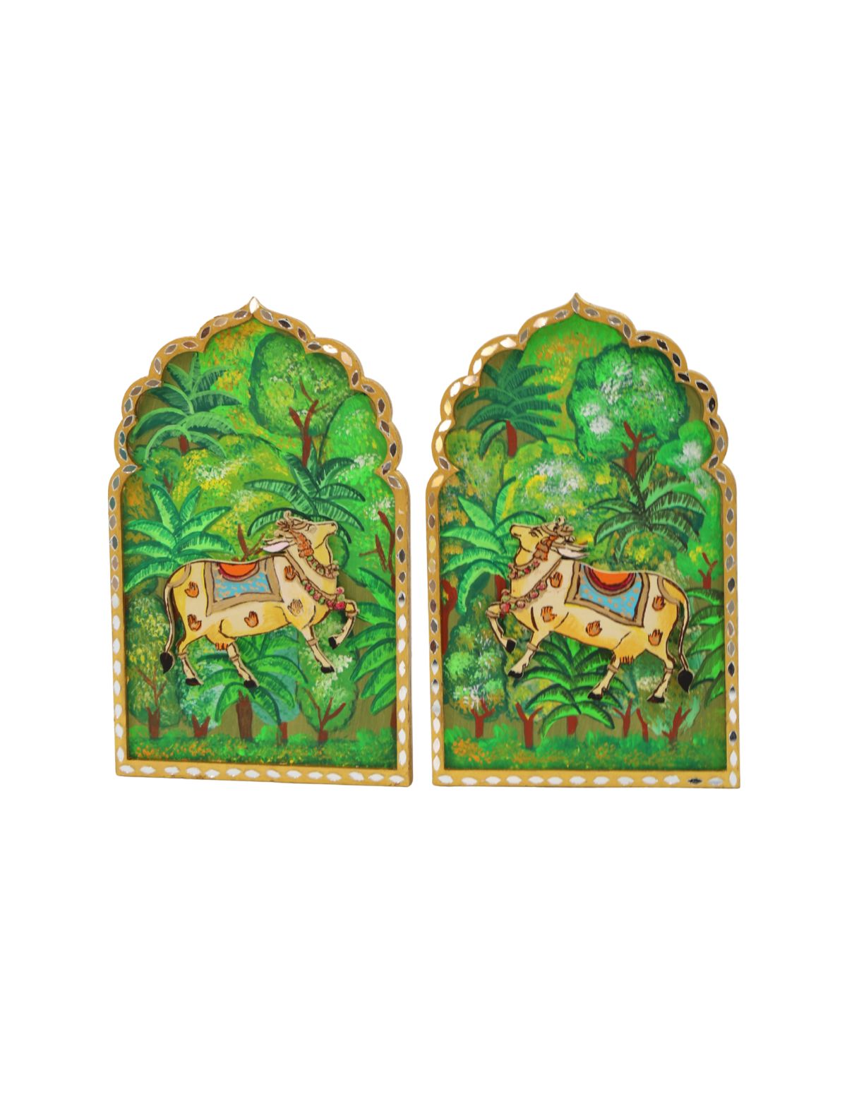 "Emerald Gau Mata" Sacred Cow Panel Pair