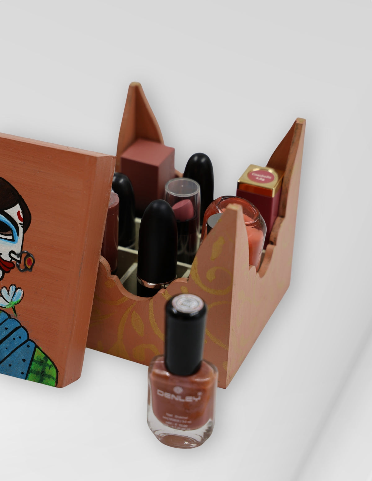 Hand-Painted Terracotta Wooden Organizer