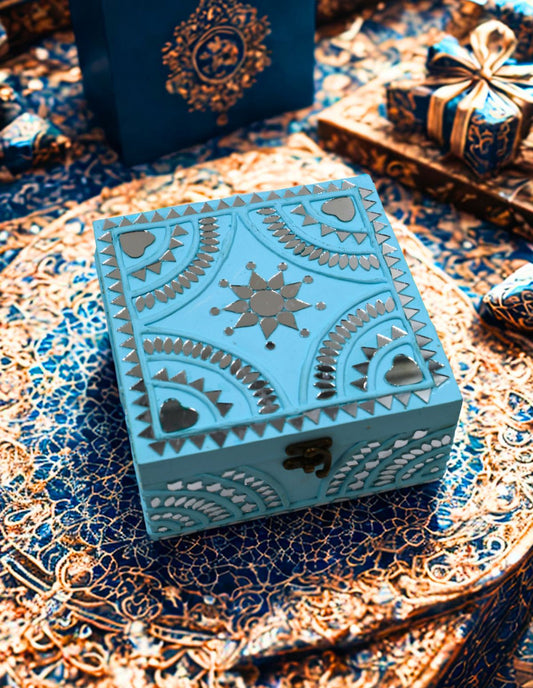 The Azure Aaina Mirror-Work Keepsake Box