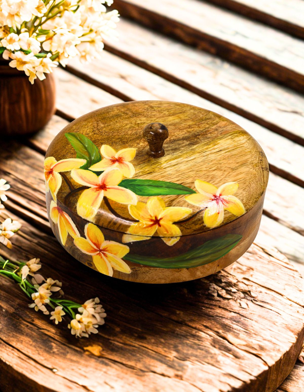 The Plumeria Sunburst Wooden Roti Box
