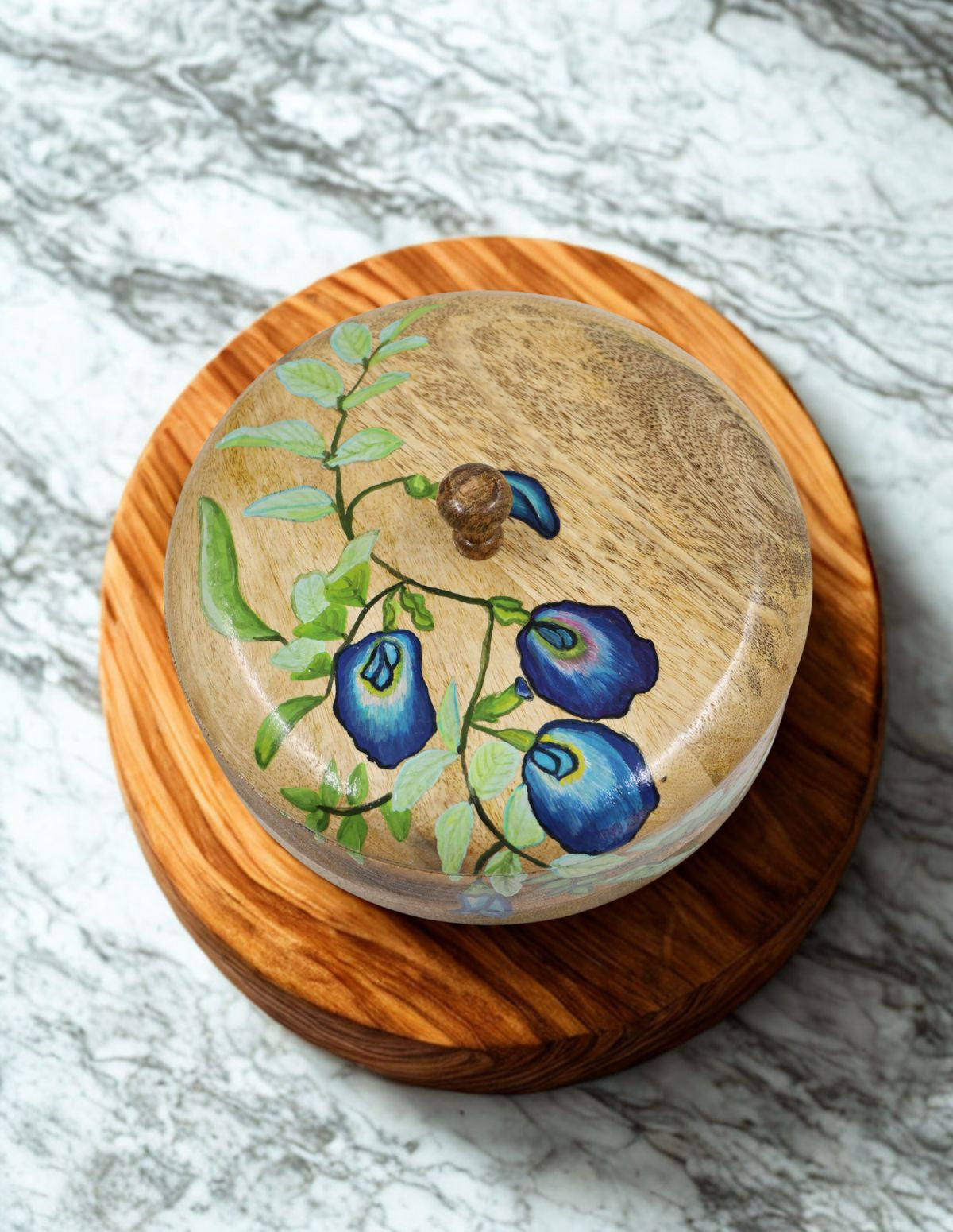 The Azure Butterfly Pea Wooden Roti Keeper