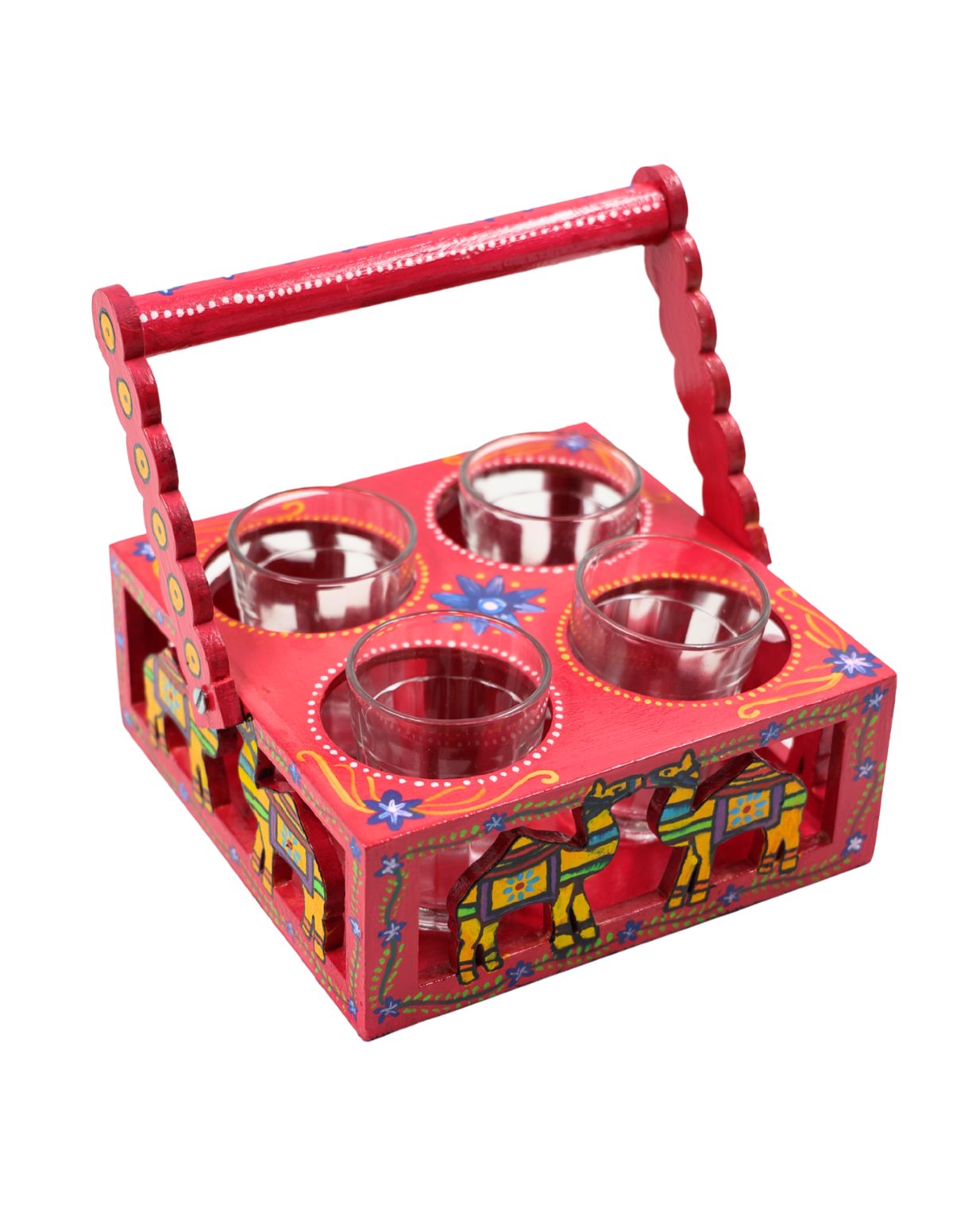Traditional Cutting Tea Chai Glass Holder Stand | 4 Compartment