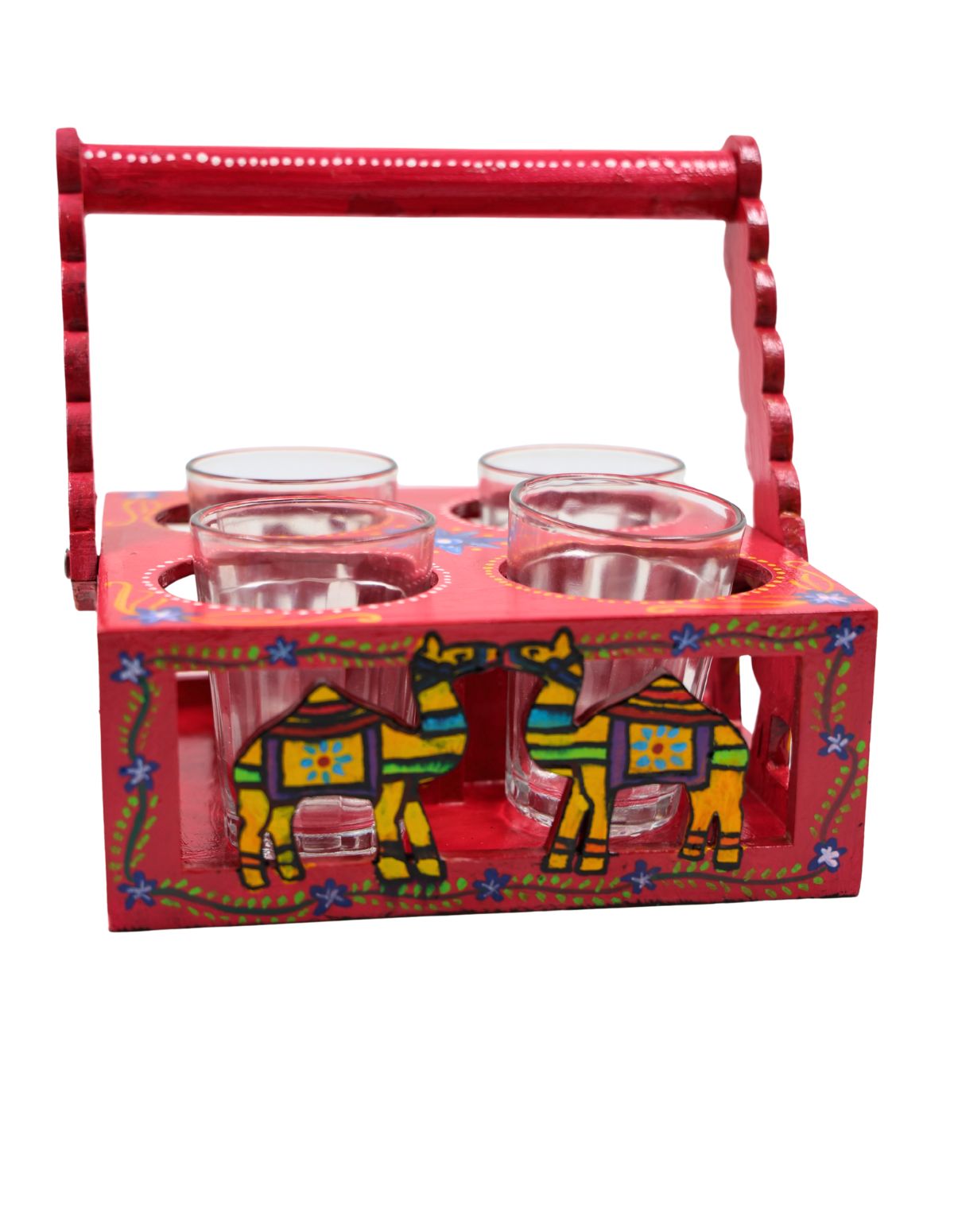 Traditional Cutting Tea Chai Glass Holder Stand | 4 Compartment