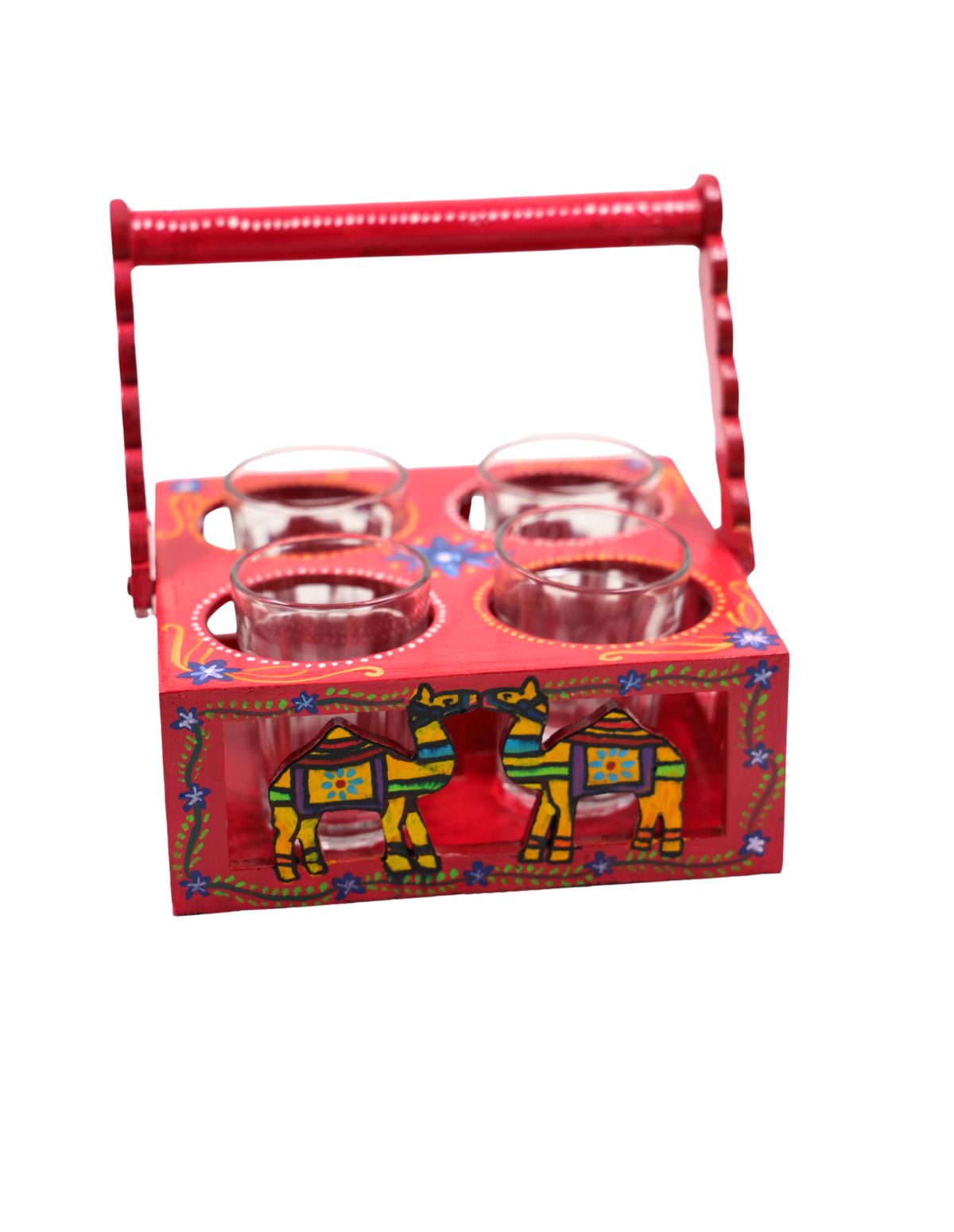 Traditional Cutting Tea Chai Glass Holder Stand | 4 Compartment