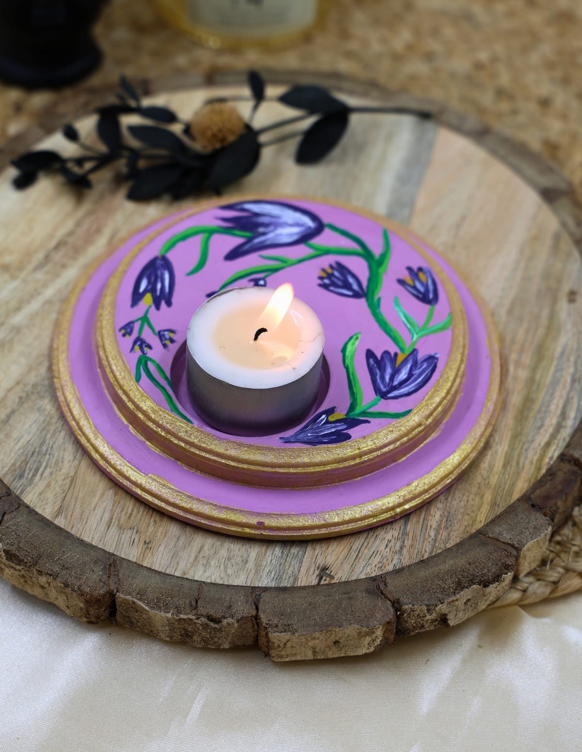 Lilac Floral Candle Stand.